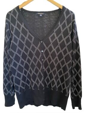 Brooks Brothers Women’s Black Silk Blend V-neck cardigan Sweater Size XL